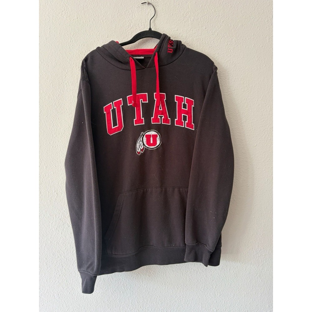 VNTG Stadium Utah NCAA Hoodie Sweatshirt Mens L Black Long Sleeve Embroidered